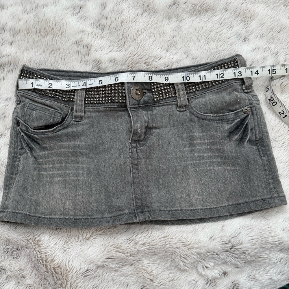 Gray Denim Mini Skirt with Studded Belt - Picture 4 of 6